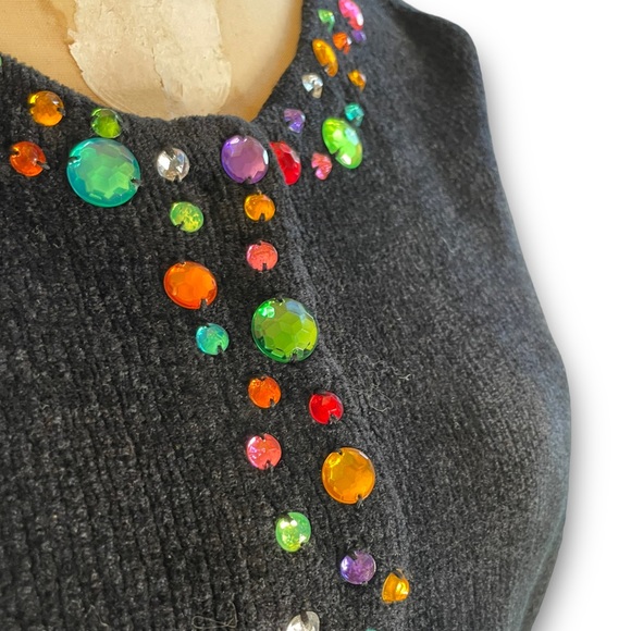 Rainbow #Rhinestone #Chenille Cardigan - Picture 3 of 7